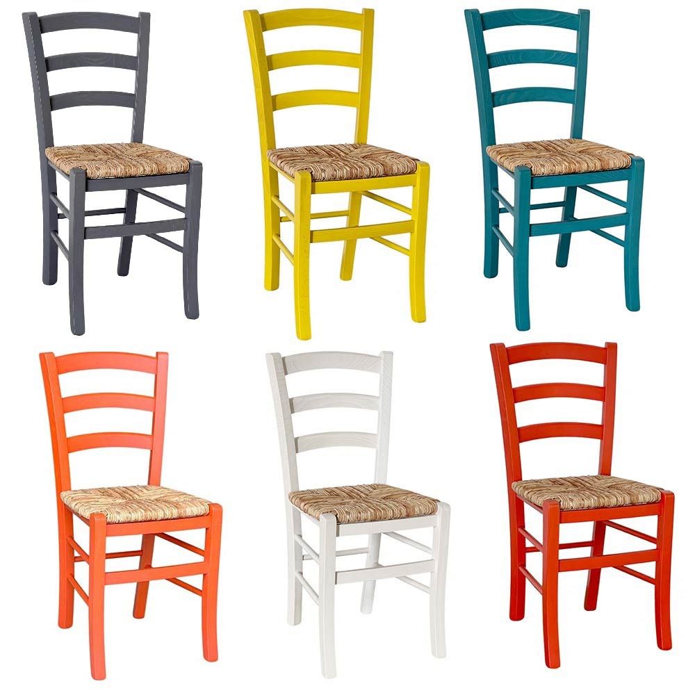 Set di 6 sedie in legno venezia arancio giallo turchese grigio bianco rosso .