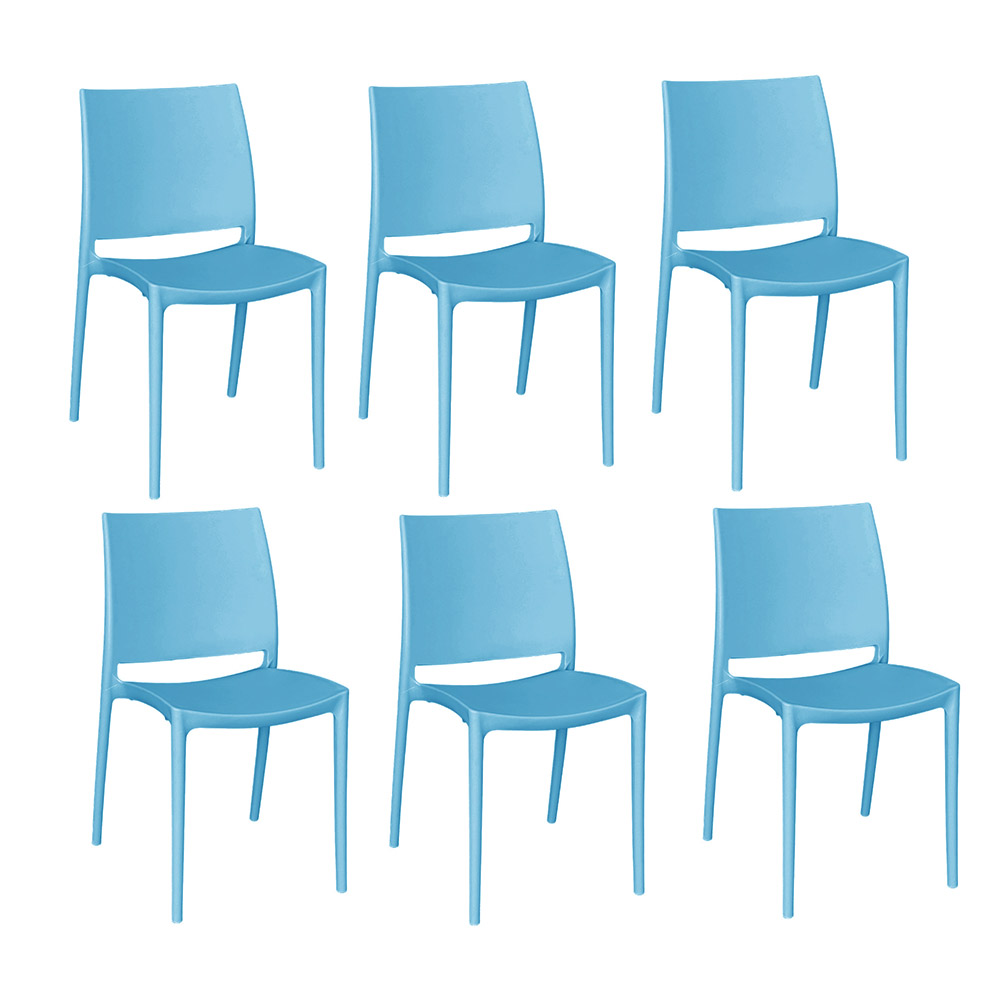 Sedie sala da pranzo set altea in plastica colore azzurro modello confort x 6.